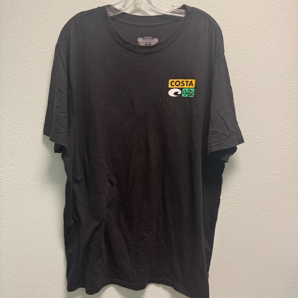 Costa Del Mar Mens XL Black Graphic T-Shirt Fishing Beach Palm Tree Cotton Tee